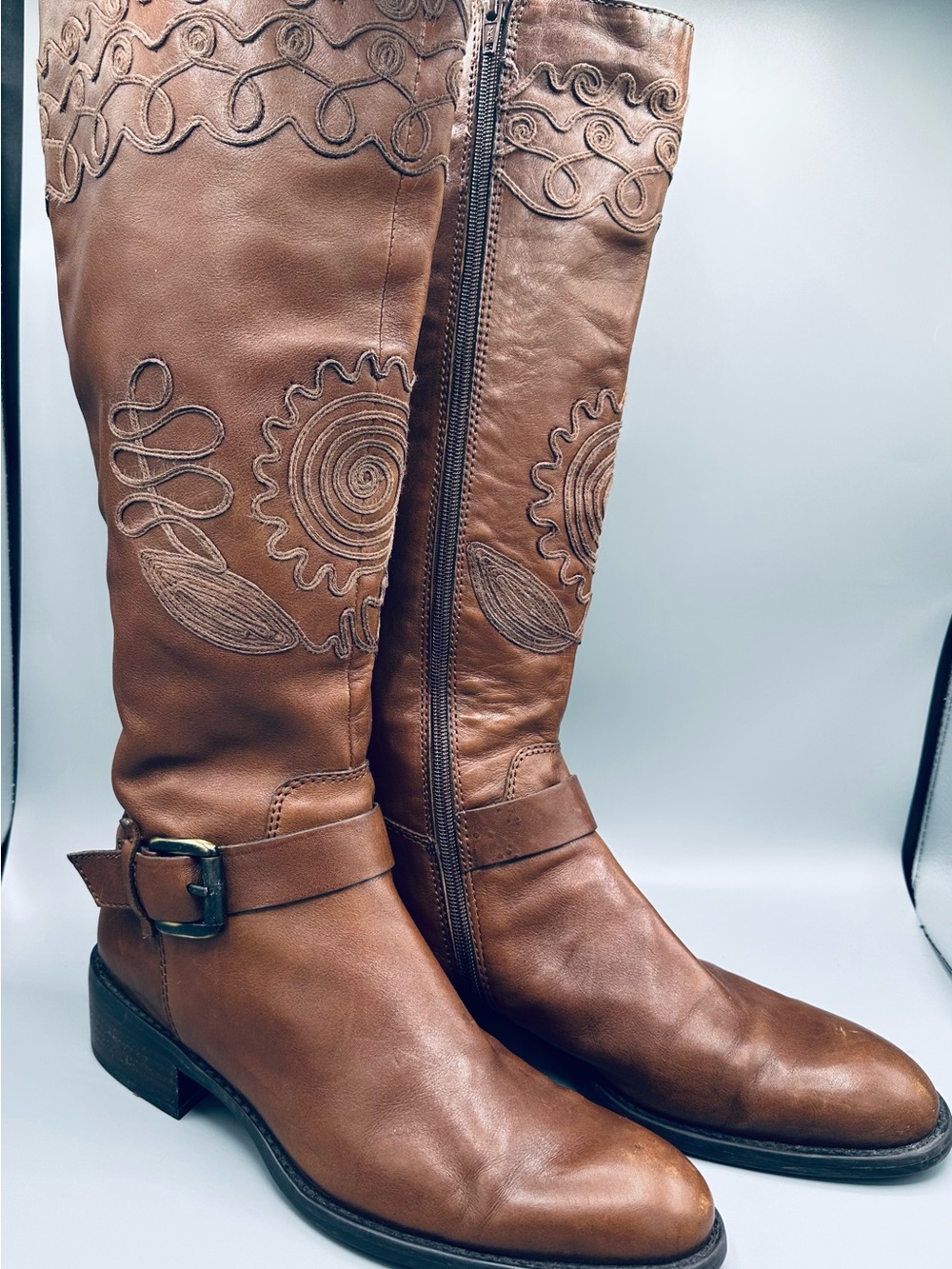 Apepazza Regale Embroidered Brown Leather Riding Boots 40